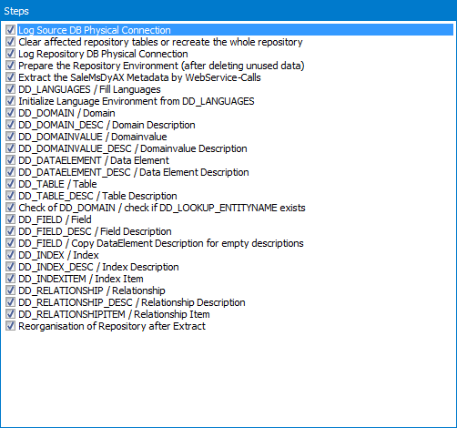 Dynamics AX Extraction Wizard – Extraction Steps